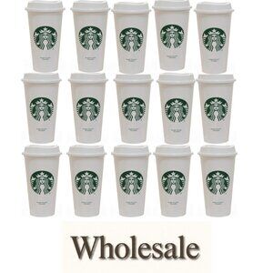 Starbucks - 16oz White Reusable Plastic Travel Cup - 15 Pack.